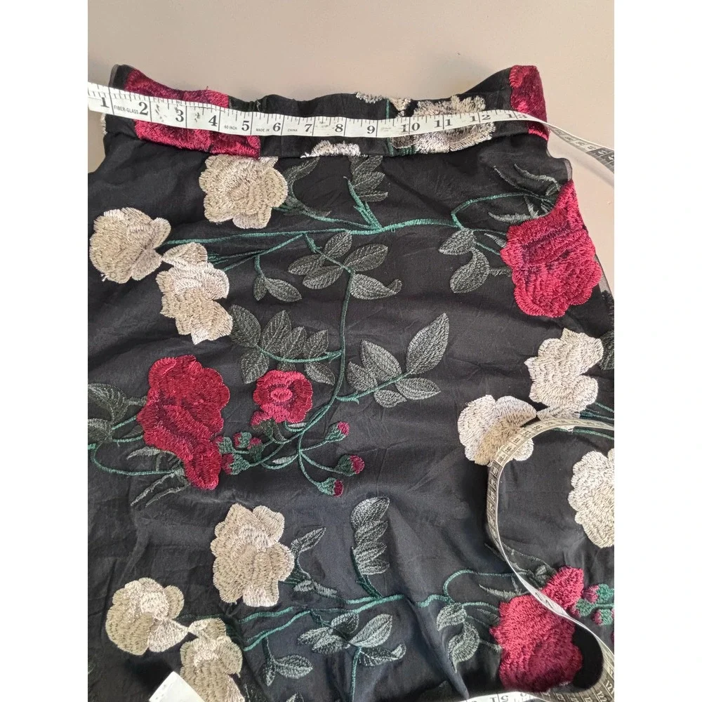 Ralph Lauren‎ top with matching ECI Floral Embroidered Skirt Black Red Roses set